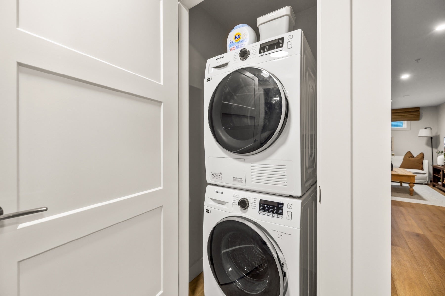Stacked washer and dryer in the suite